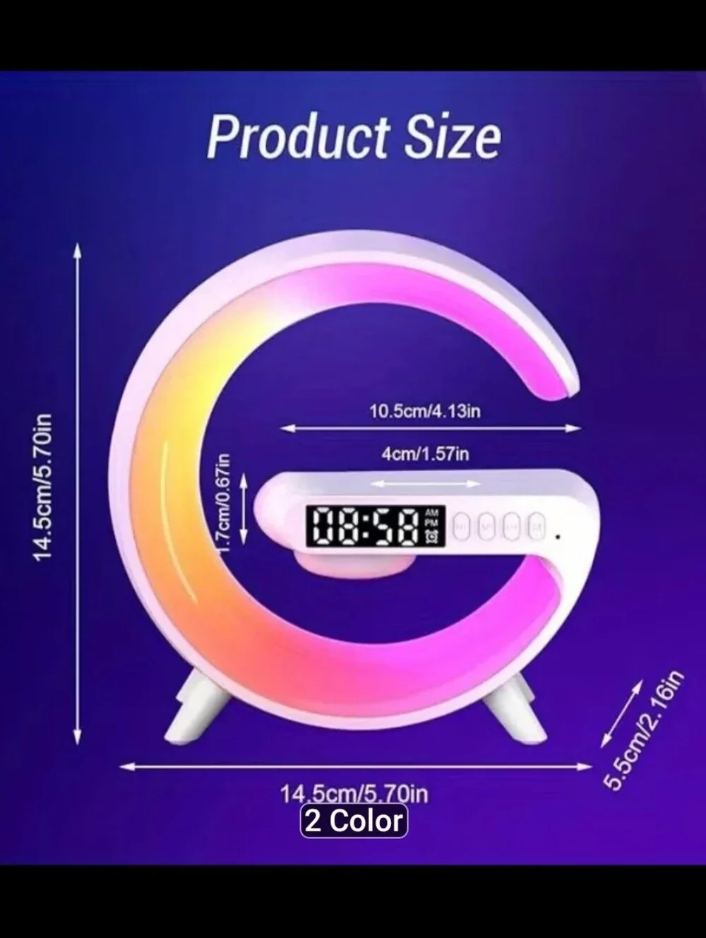 Black RGB Wireless Charging Alarm Clock with Bluetooth Speaker